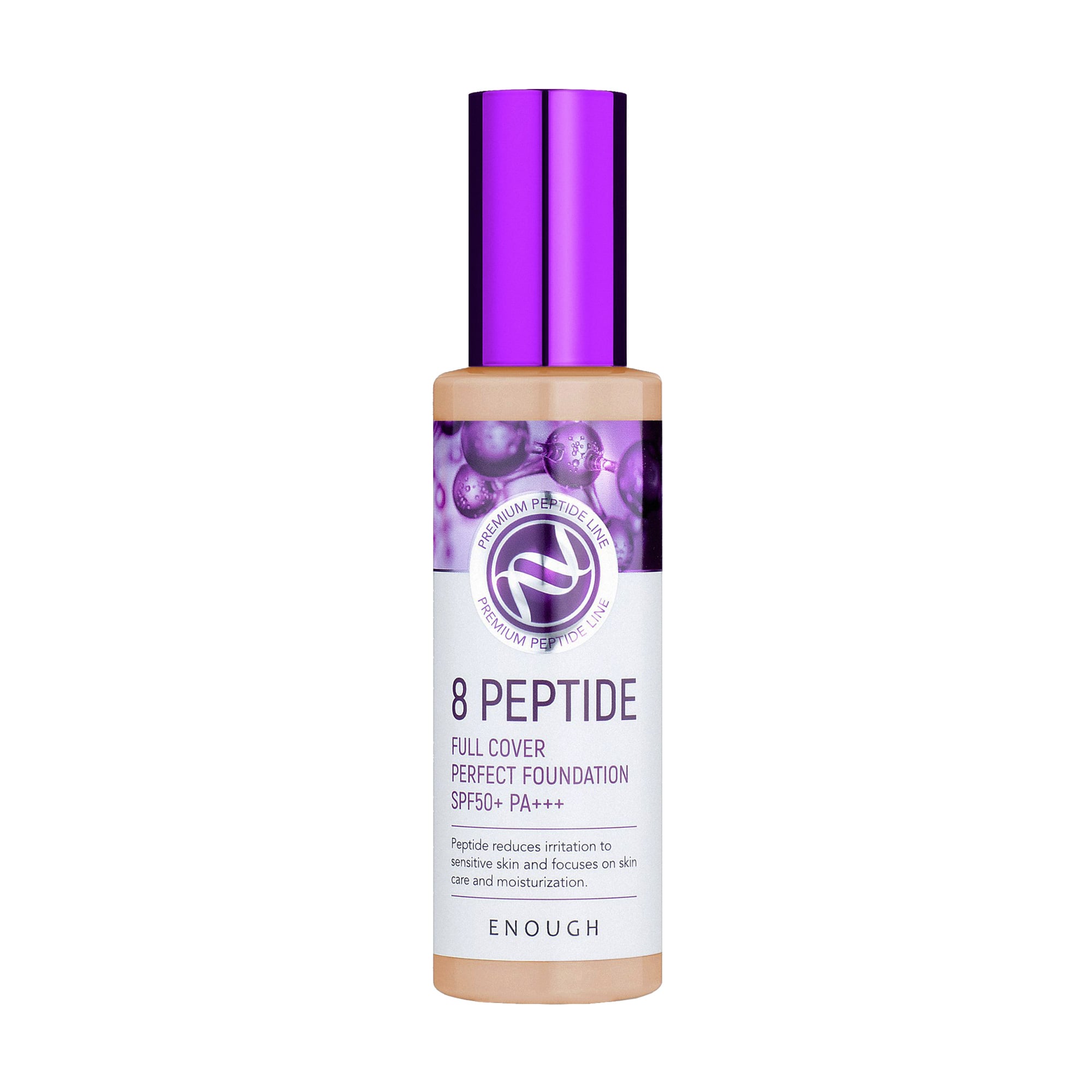 Тональна основа для обличчя Enough 8 Peptide Full Cover Perfect Foundation SPF 50+ PA+++ з пептидами, тон 21, 100 мл
